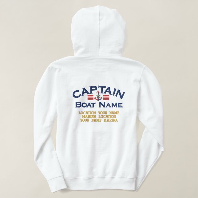 Personalized Sea Captain Stripes Star Anchor Embroidered Hoodie (Design Back)