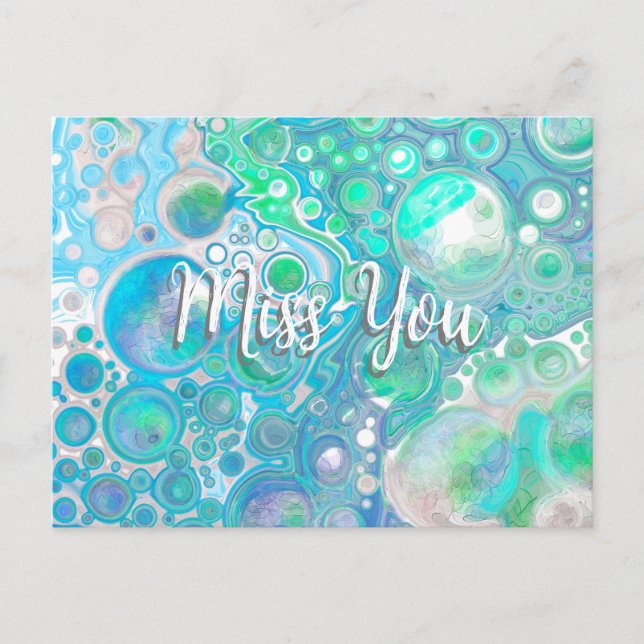 Personalized Sea Glass Blue and Green Miss You Postcard (Front)