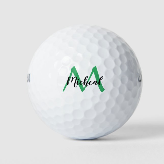 Personalized Sea Green Monogram Add Name Golf Balls (Front)