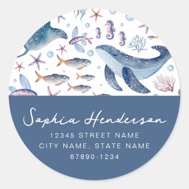 Personalized Sea Life Round Stickers (Front)