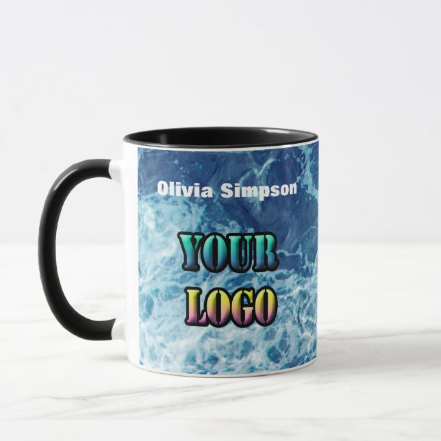 Personalized sea ocean waves navy blue nature wate mug (Left)