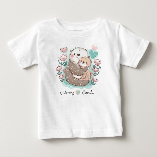 Personalized Sea Otter Love Baby T-shirt (Front)