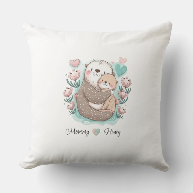 Personalized Sea Otter Love Pillow (Front)