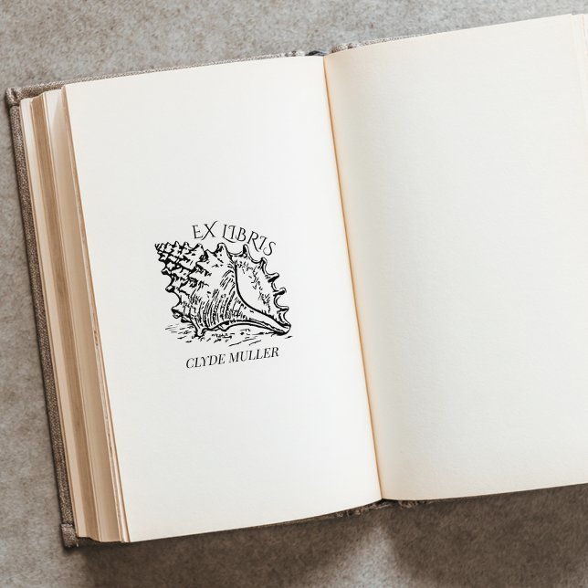 Personalized Sea Shell Ex Libris Bookplate Rubber Stamp (Creator Uploaded)