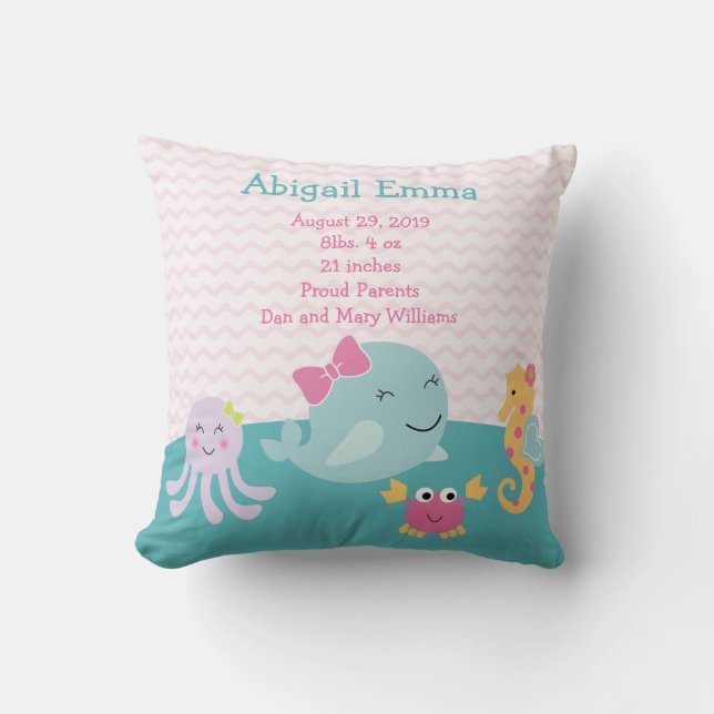 Personalized Sea Sweeties Baby Pillow Keepsake (Front)
