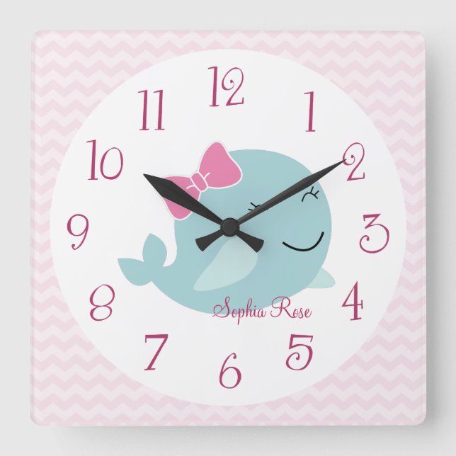 Personalized Sea Sweeties Whale Nursery Clock (Front)