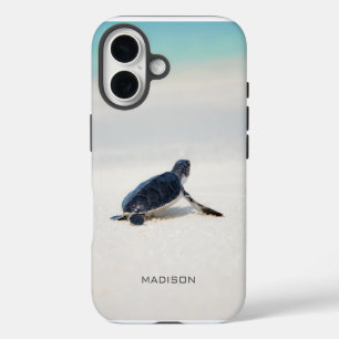 Personalized Sea Turtle Beach Custom Photo Name iPhone 16 Case
