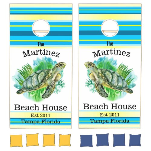 Personalized Sea Turtle Beach House  Cornhole Set