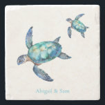 Personalized Sea Turtle Beach Stone Coaster<br><div class="desc">Sea Turtle Turquoise Text Beach Stone Coaster.</div>