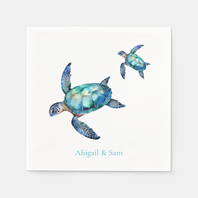 Personalized Sea Turtle Beach Wedding Napkins (Front)