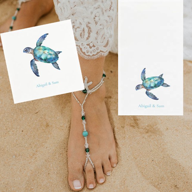 Personalized Sea Turtle Beach Wedding  Paper Guest Towels (Creator Uploaded)