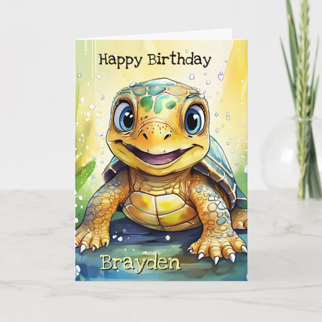 Personalized Sea Turtle Birthday with Color Page Card (Front)