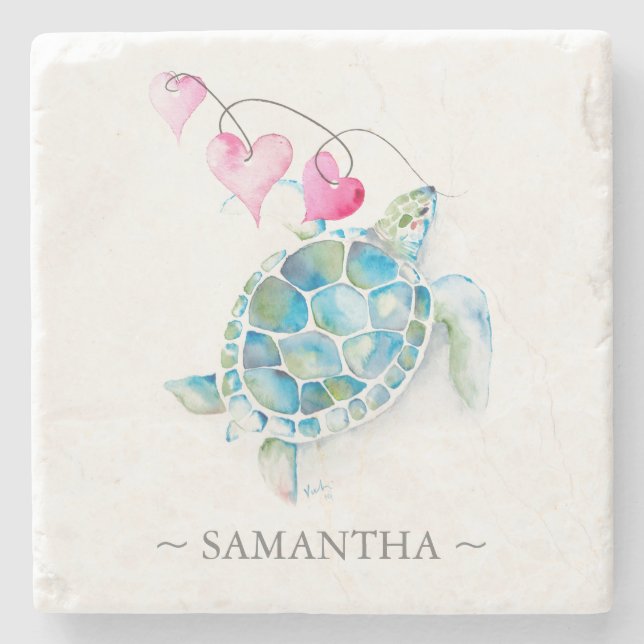 Personalized Sea Turtle Gifts for Her Stone Coaster (Front)