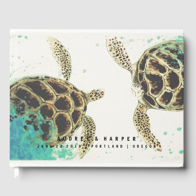 © Personalized Sea Turtle Love Wedding Guest Book (Front)