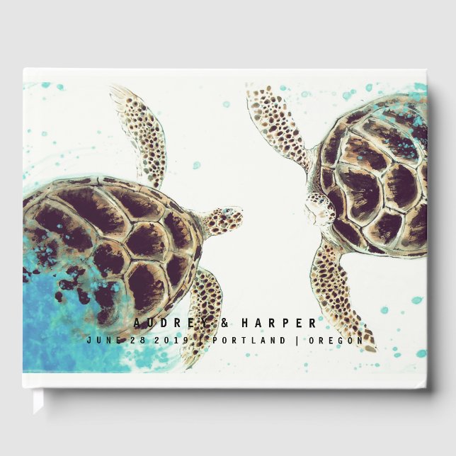 © Personalized Sea Turtle Love Wedding Guest Book (Front)