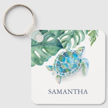 Personalized Sea Turtle Tropical Keychain by DoTellABelle at Zazzle