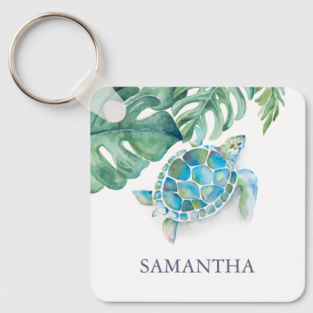 Personalized Sea Turtle Tropical Keychain (Front)