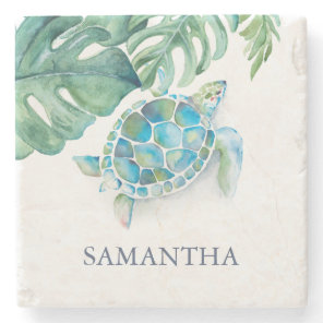 Personalized Sea Turtle Tropical Stone Coaster