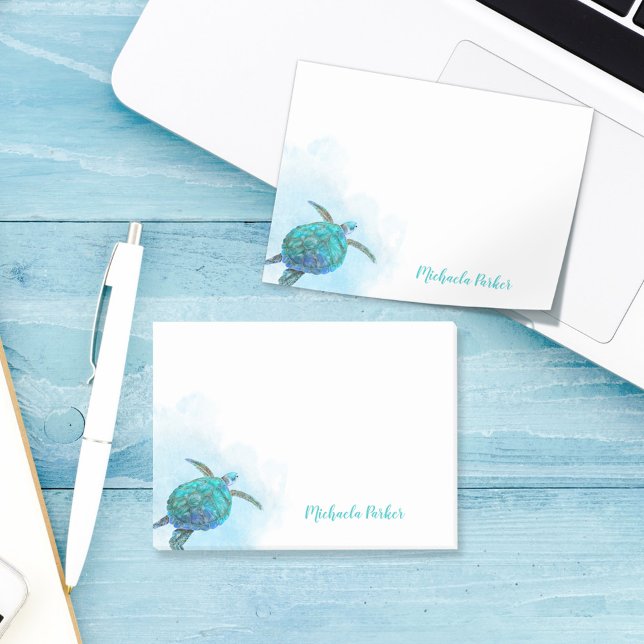 Personalized Sea Turtle Watercolor Aqua Blue Post-it Notes (Creator Uploaded)