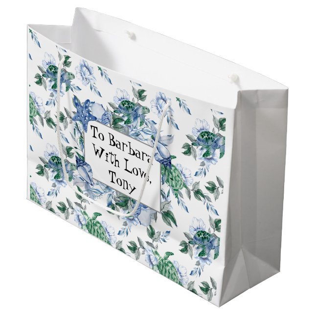 Personalized Sea Turtles Large Gift Bag (Front Angled)