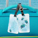 Personalized Sea Turtles Ocean Watercolor Luggage Tag<br><div class="desc">This coastal themed luggage tag features 3 watercolor turtles swimming on a splash of ocean wave,  with personal return information on the back.</div>