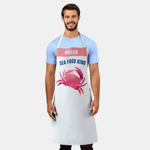 Personalized Seafood King Pink Crab Graphic Chef Apron