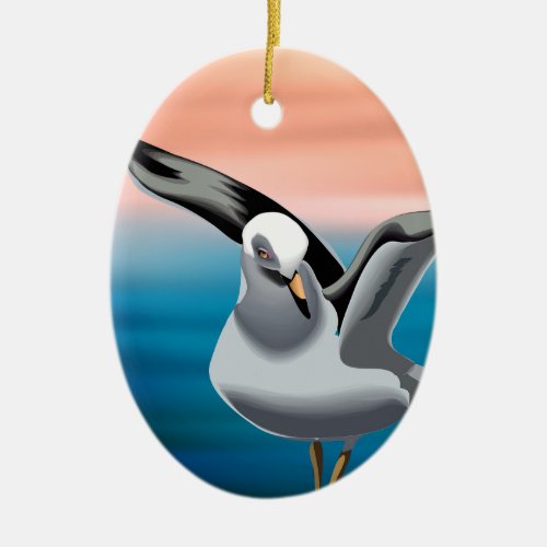 Personalized Seagull and Sunset Beach Christmas Ceramic Ornament