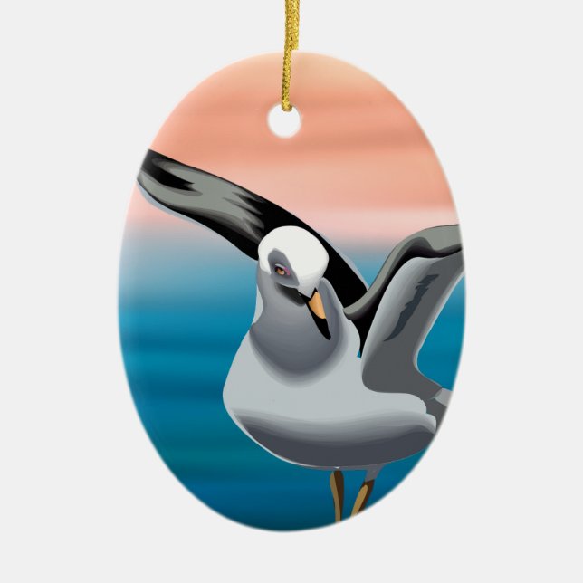 Personalized Seagull and Sunset Beach Christmas Ceramic Ornament (Front)