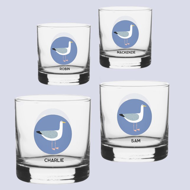 Personalized Seagull Glass (Personalized name seagull coastal glass set)