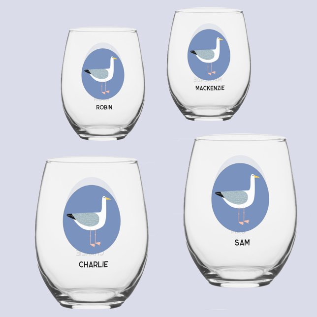 Personalized Seagull Glass (Personalized name seagull coastal glass set)