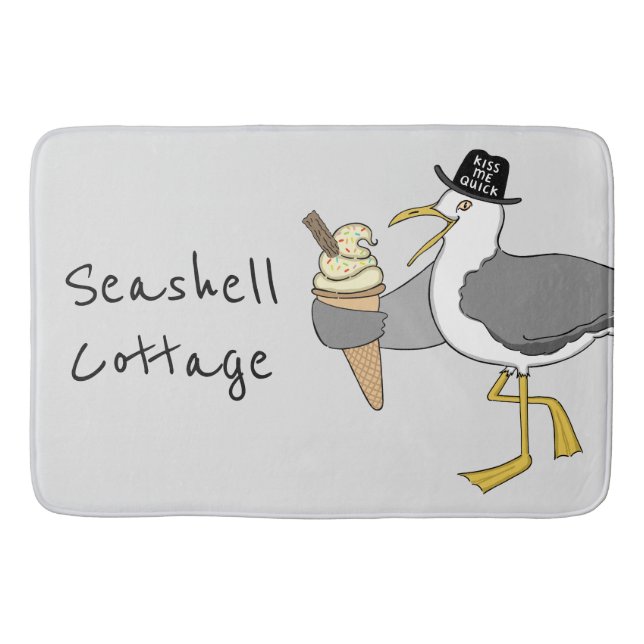 Personalized Seagull Illustration Bath Mat (Front)