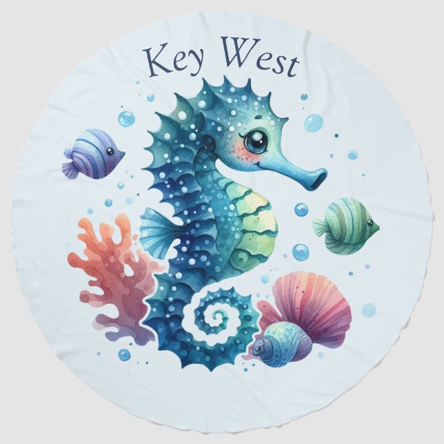Personalized Seahorse and Fish Beach Towel  (Front)