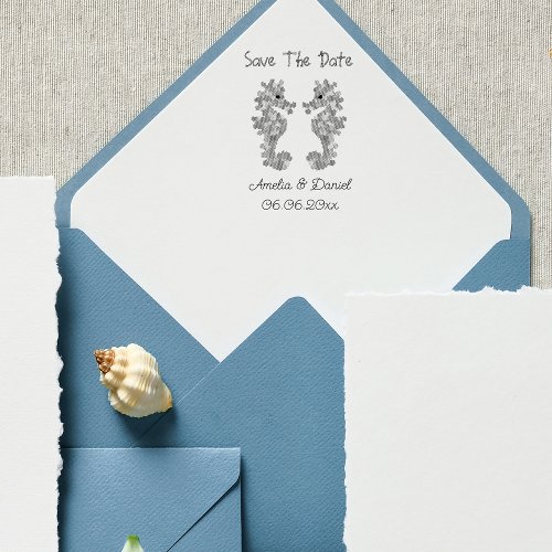 Personalized Seahorse Save the Date Rubber Stamp