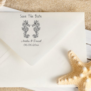 Personalized Seahorse Save the date Self-inking Stamp