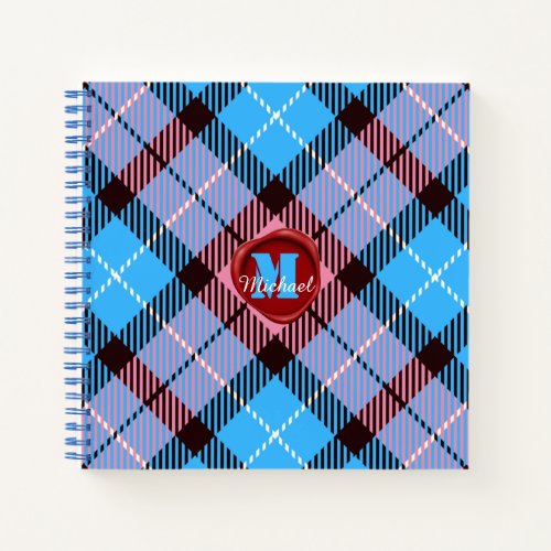 Personalized Seal Monogram Name Pink Blue Plaid Notebook