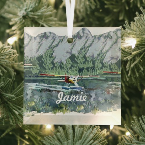 Personalized Seaplane Glass Ornament