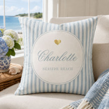 Personalized Seaside Beach Coastal Ticking Stripe