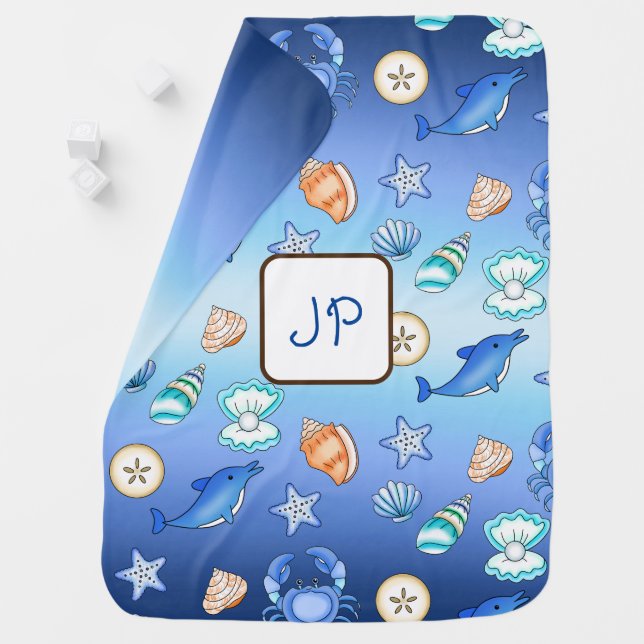 Personalized Seaside Beach Themed Boy's  Baby Blanket (In Situ)