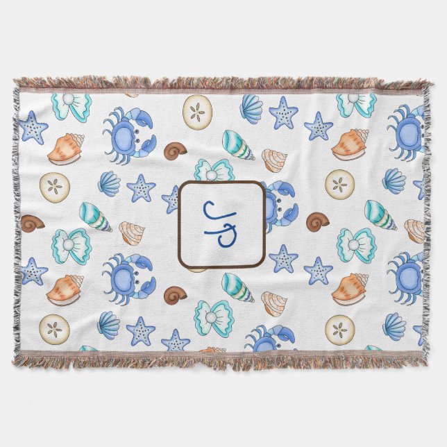Personalized Seaside Beach Themed Boy's  Throw Blanket (Front)
