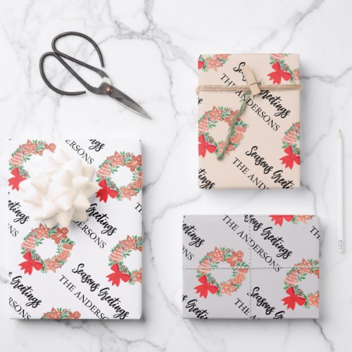Personalized Seasons Greetings Cookie Wreath Wrapping Paper Sheets