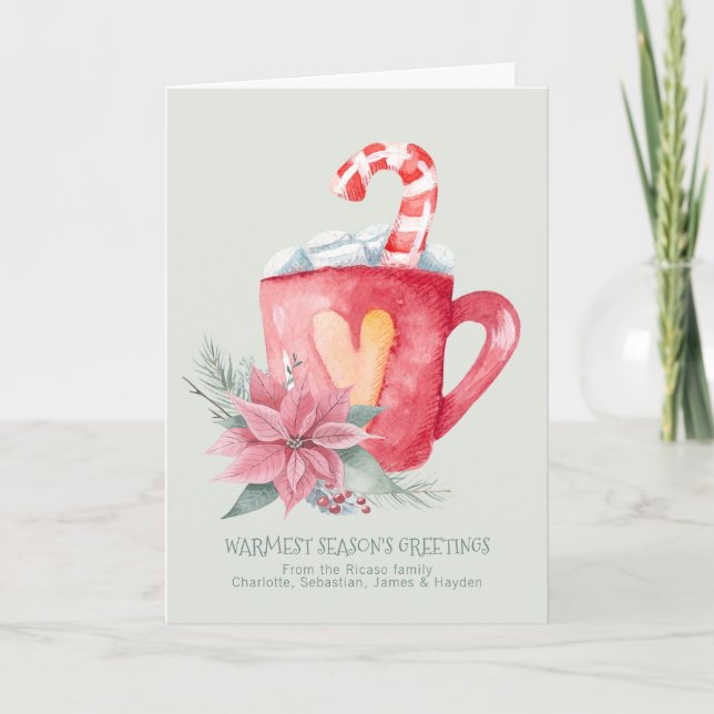 Personalized Seasons Greetings Hot Chocolate Holiday Card (Front)