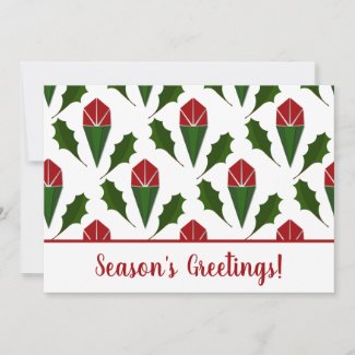 Personalized Season's Greetings Red Roses, Holly