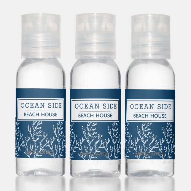 Personalized Seaweed Pattern - Blue Beach House Hand Sanitizer (Set)