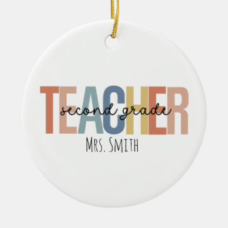 Personalized Second Grade Teacher Christmas Ceramic Ornament