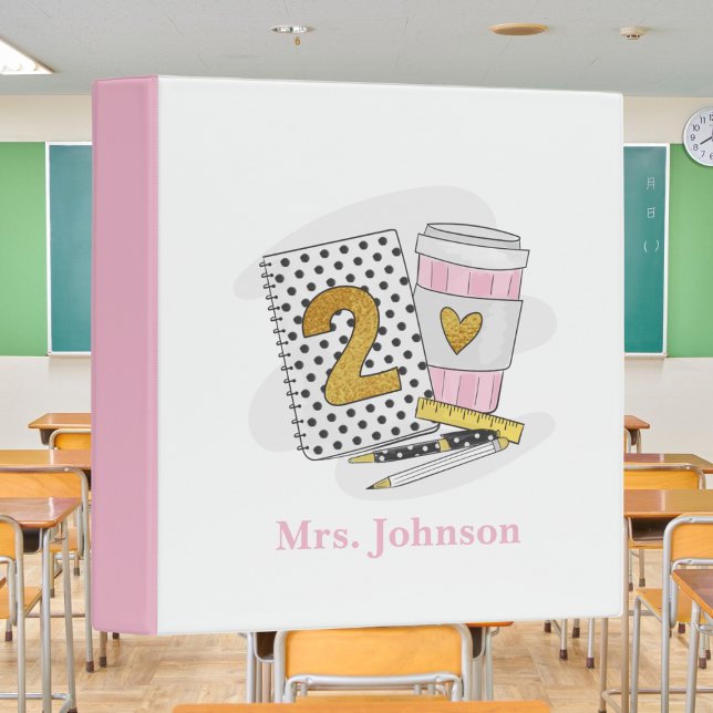 Personalized Second Grade Teacher Notebook Coffee 3 Ring Binder (Creator Uploaded)