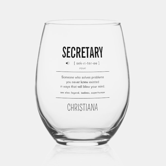 Personalized Secretary Funny Stemless Wine Glass (Front)