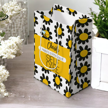 Personalized Self Care Black Yellow Flowers Medium Gift Bag by Ricaso_Baby at Zazzle