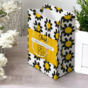 Personalized Self Care Black Yellow Flowers Medium Gift Bag