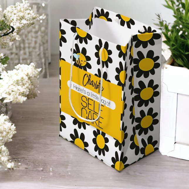Personalized Self Care Black Yellow Flowers Medium Gift Bag (Personalized Self Care Black Yellow Flowers Medium Gift Bag from Ricaso)