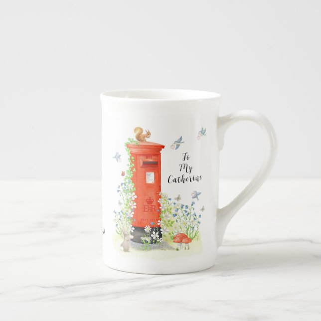 Personalized Sending Love Post Box Bone China Mug (Right)